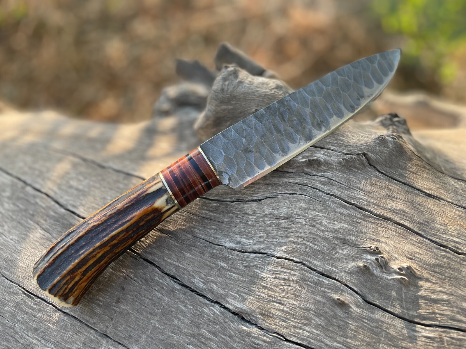 HANDMADE CARBON STEEL FIXED BLADE FULL TANG CAMPING KNIFE WITH STAG HORN HANDLE