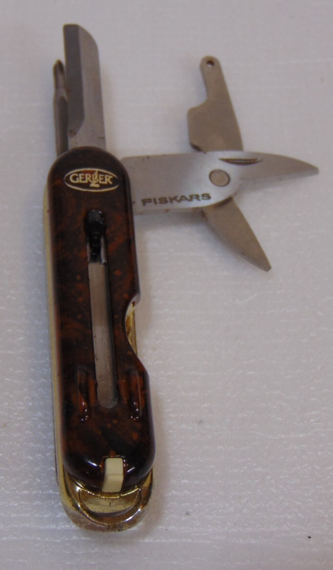 Gerber Fiskars Multitool Keychain Brown Rare Collectible Tweezers Vintage Old