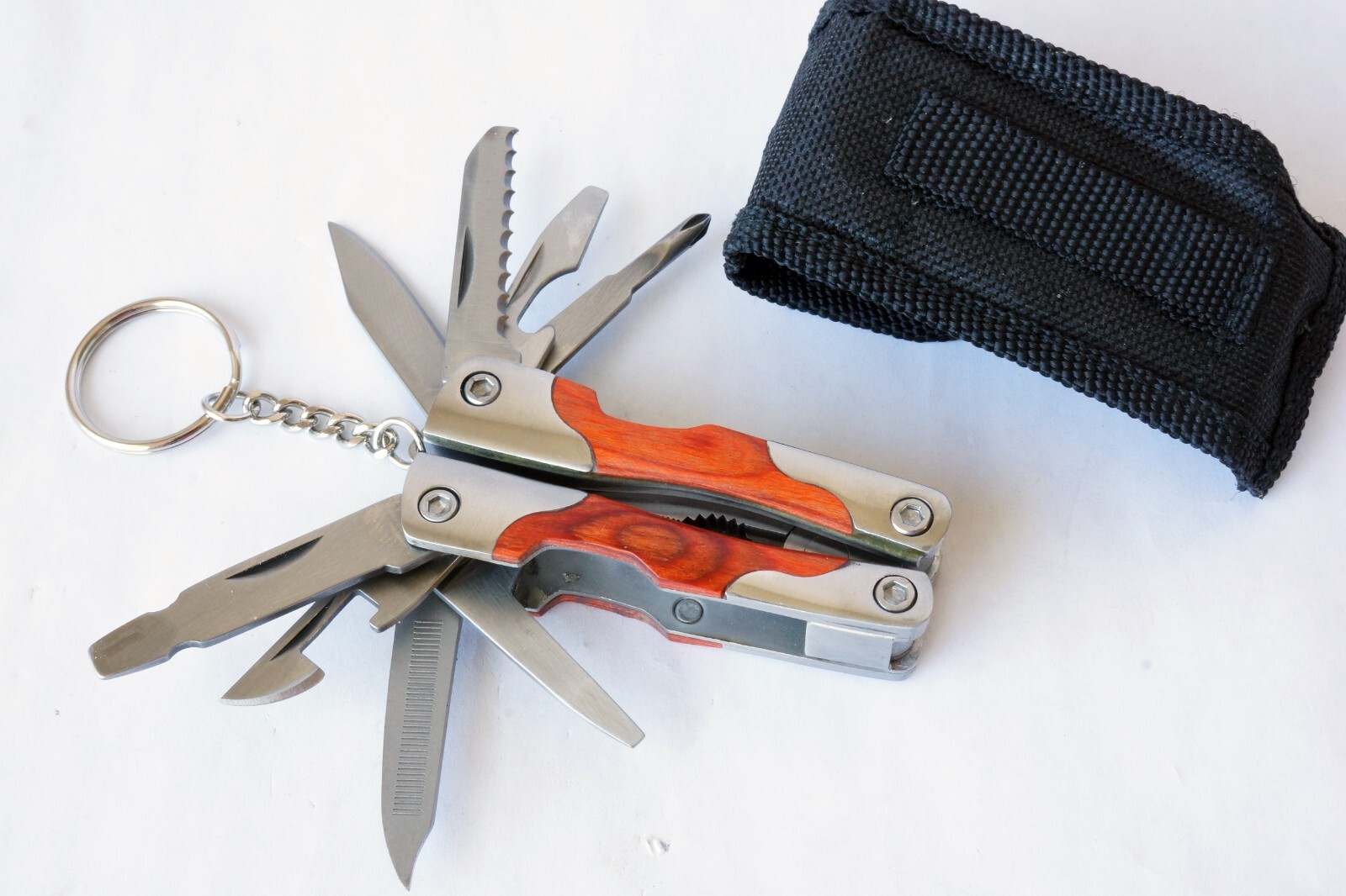 Survival Stainless Steel Multi Tool Plier 9 In 1 Portable Compact Wood Handle