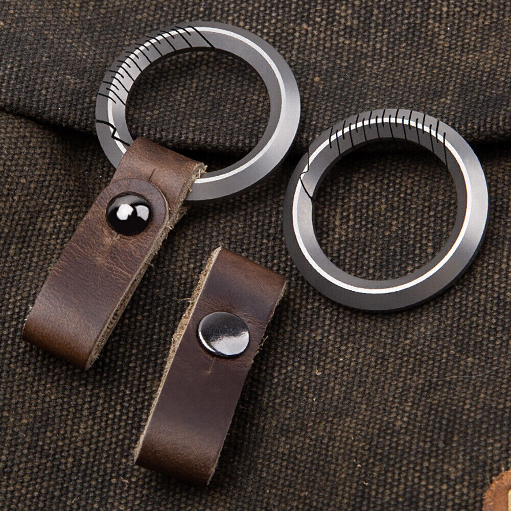 Titanium Alloy＋Cow Leather Keychain Portable Removable Key Ring Pendant EDC Tool