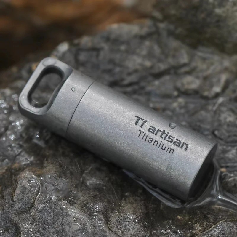 Titanium Alloy Waterproof Container Pill Box Travel Survival EDC Tool Keychain