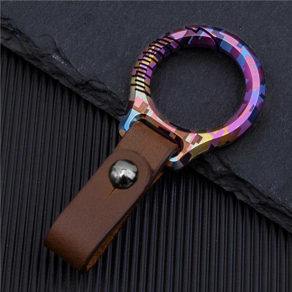 Multicolor Titanium Alloy Carabiner Key Clip Leather Keychain Key Ring EDC Gift