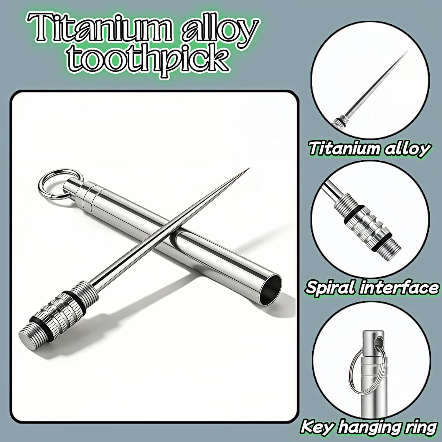 Portable Titanium Toothpick, Multi-Functional Reusable Stainless Steel Toothpick