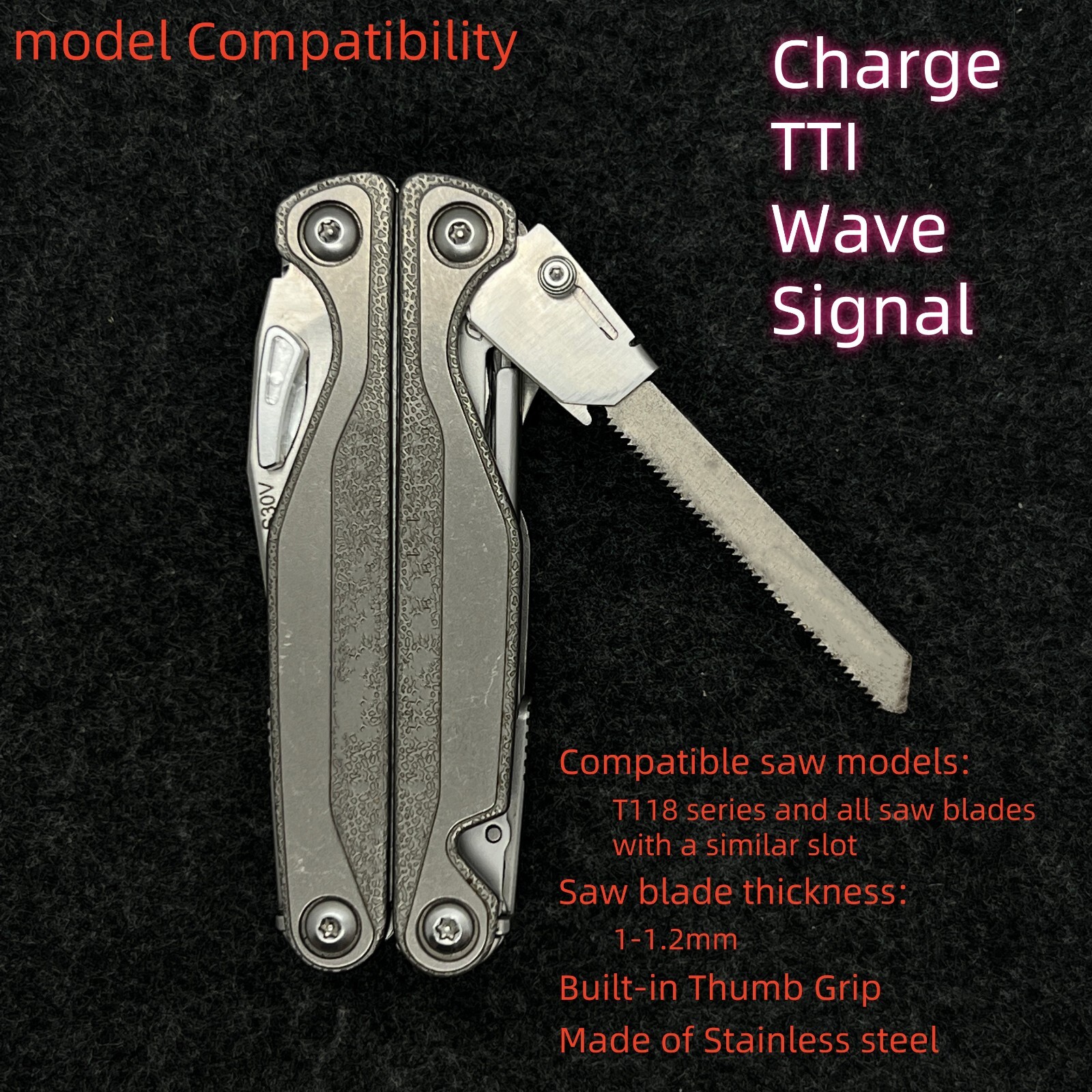 Stainless steel Saw T-Shank Holder with Thumb Grip for Leatherman TTI Wave