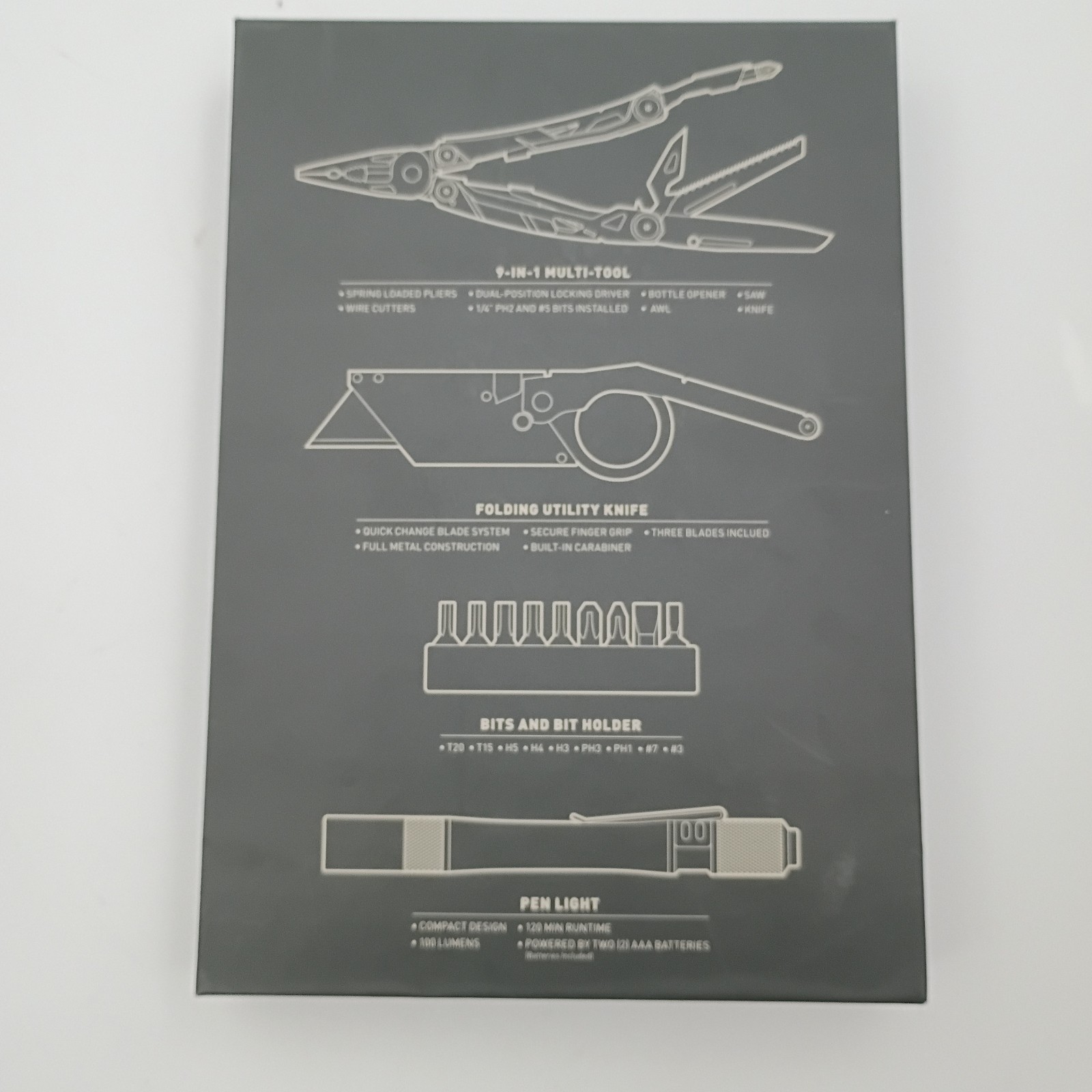 TRUE Utility 5-Piece DIY 9-in-1 Multi-Tool Kit, Knife, Pen Light w/ Pouch NEW