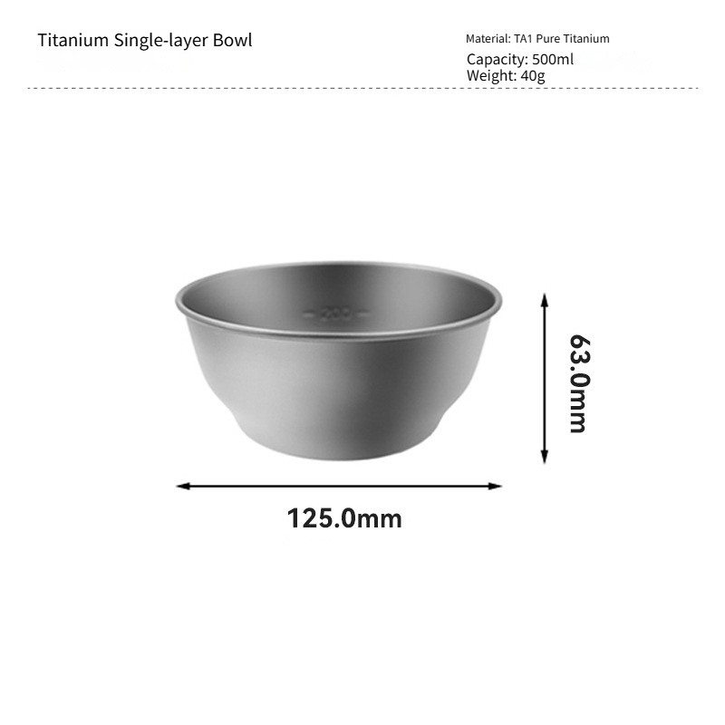 Pure titanium bowl and plate set, portable, food grade, durable, outdoor camping