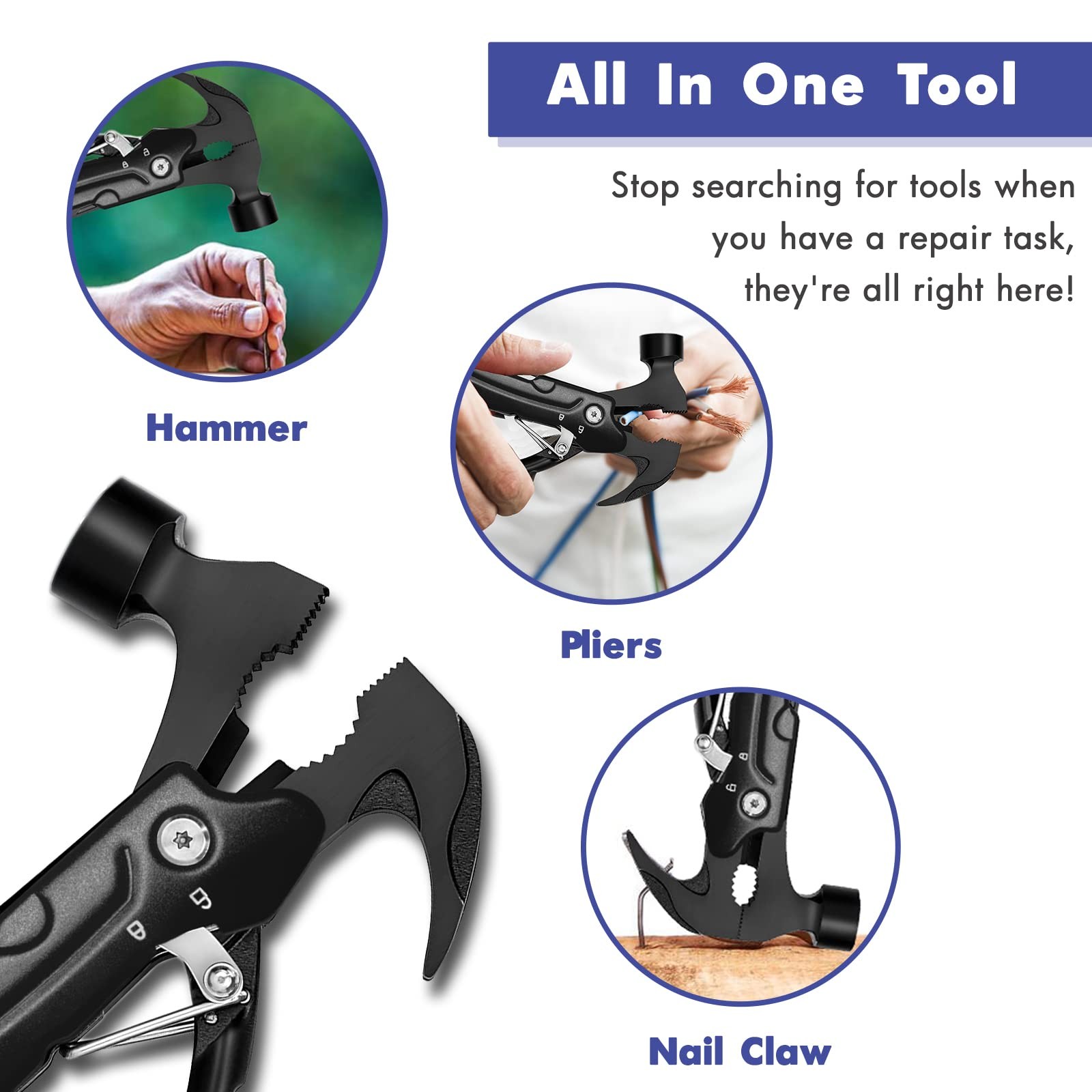 Black Hammer Multitool Gadget Gift For Men Husband Birthday Carrying Case