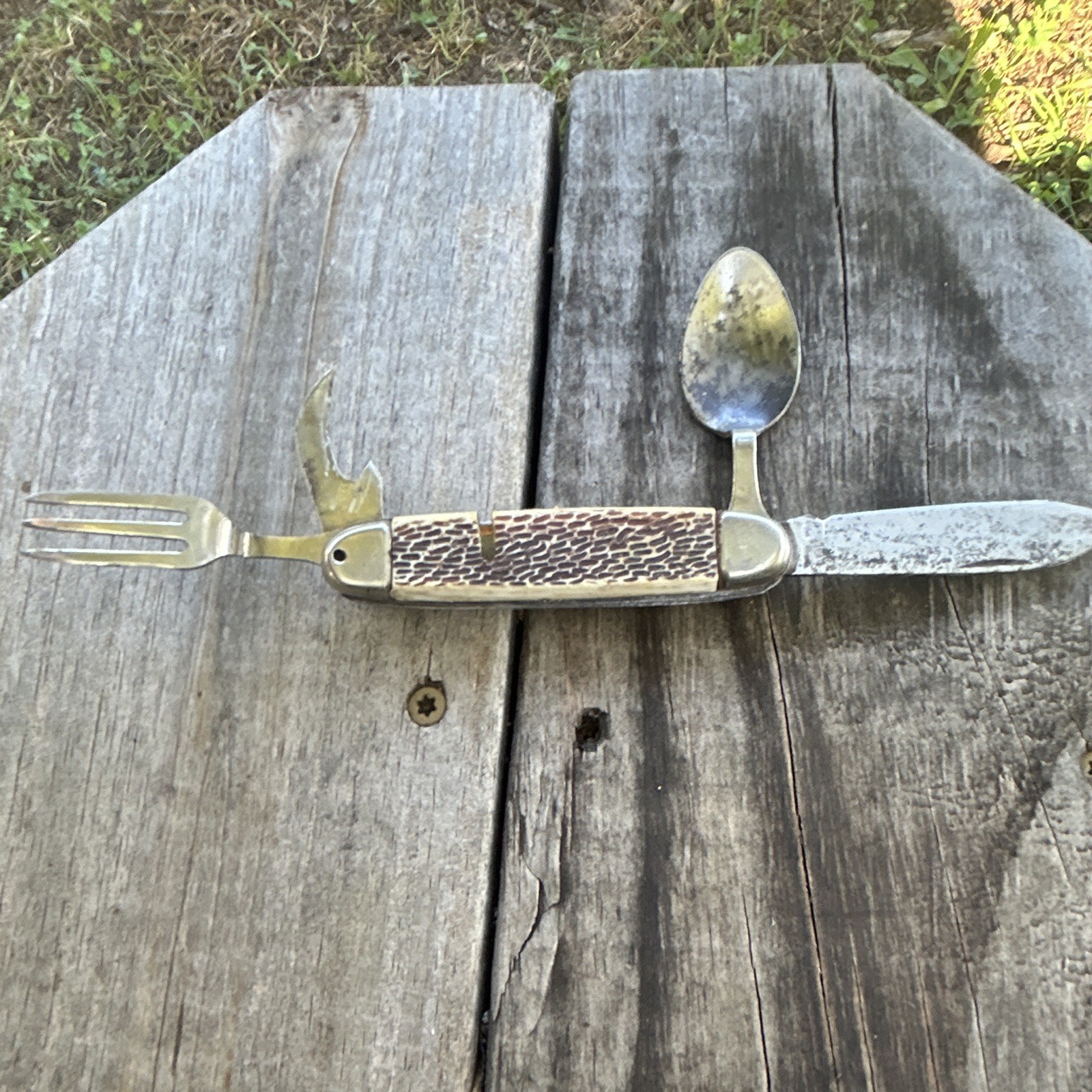 Foldable Stainless Steel hobo knife 4-Tool Multi-Tool Knife Fork Spoon