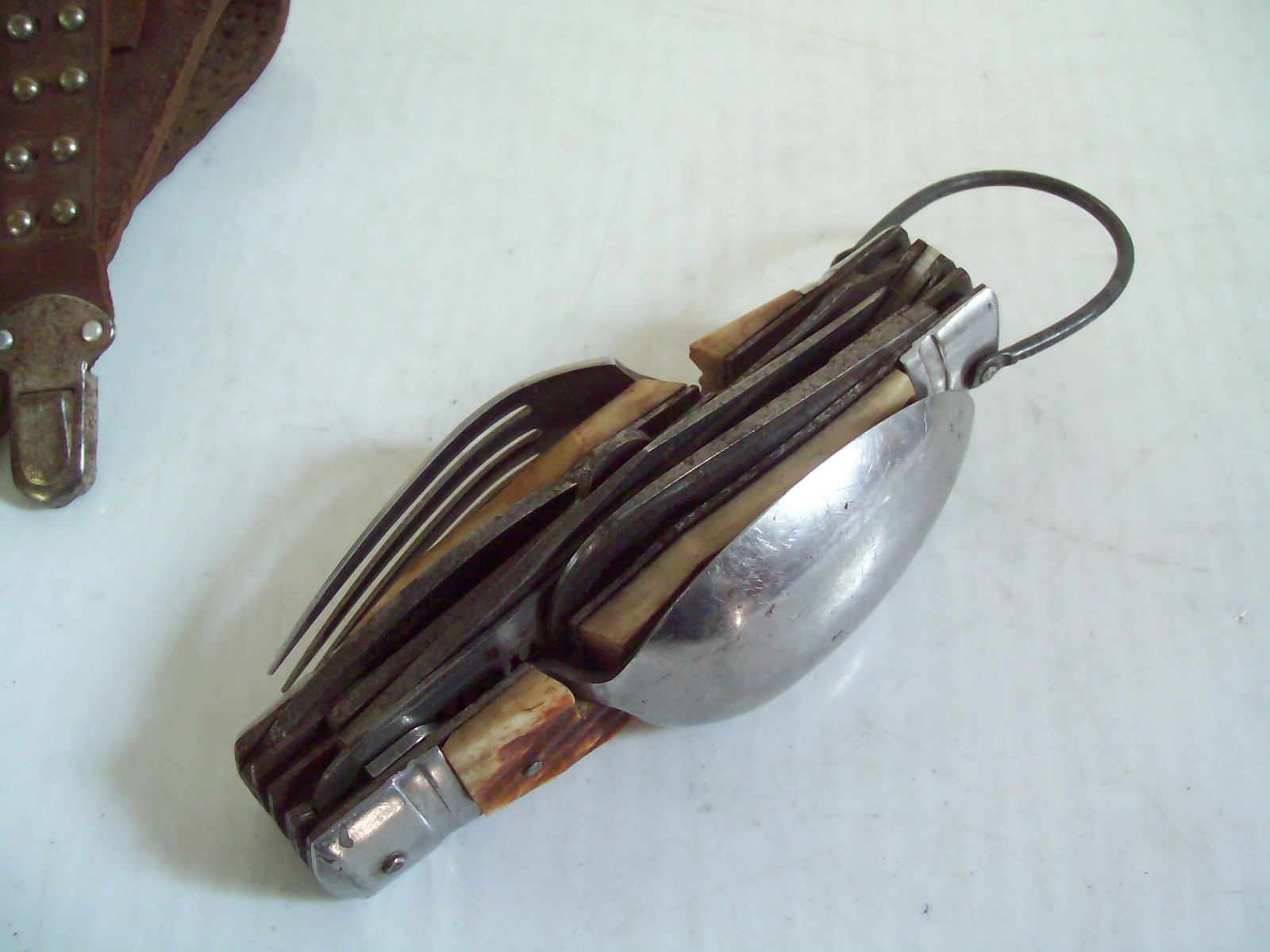 Vintage Camping Multi Task Pocket Knife Tool w/ Belt Holder Made in Japan
