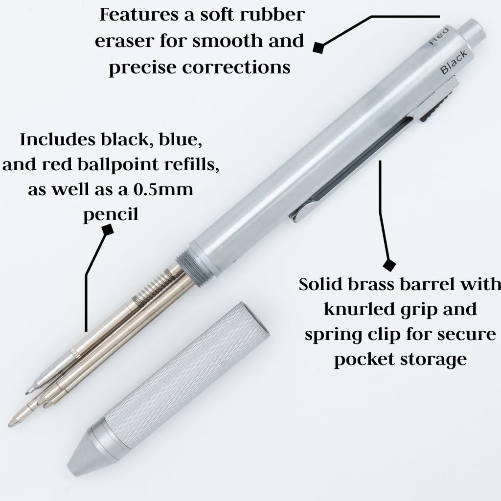 Monteverde USA Quadro 4-in-1 Multifunction Pen – Silver Finish – 3 Ballpoint …