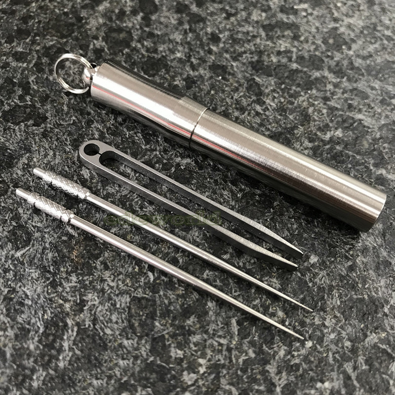 EDC Outdoor TC4 Titanium Alloy Waterproof Container Box Pendant Tweezers