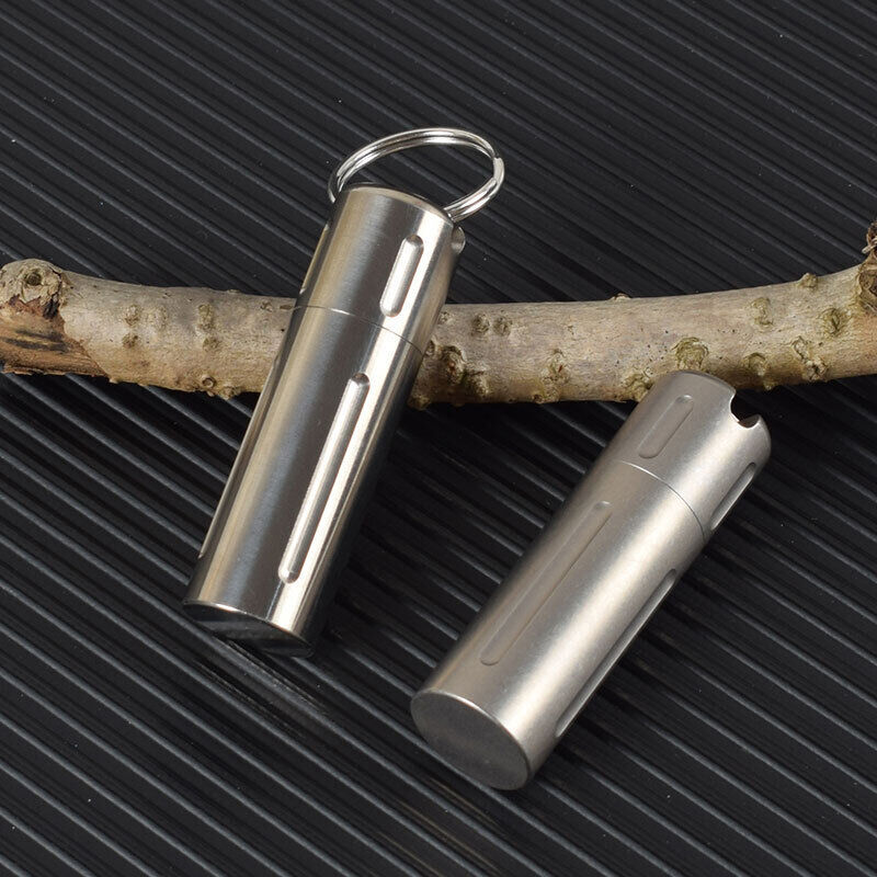 TA2 Titanium Waterproof Pill Container Box Keychain Outdoor EDC Sealed Storage