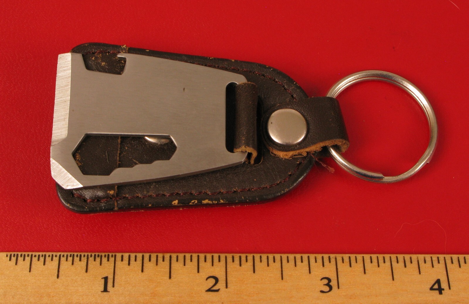 VINTAGE MENS MULTITOOL KEY CHAIN KNIFE STAINLESS STEEL LEATHER HIGH QUALITY !!