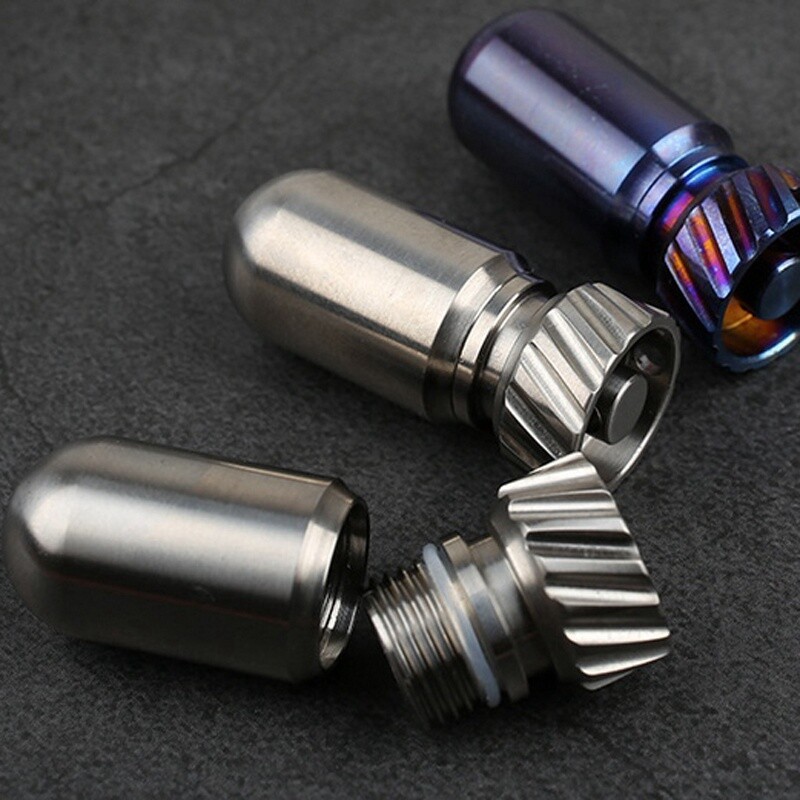 Titanium Ti CNC Torpedo Type Portable Waterproof Pill Case Key Container EDC Box