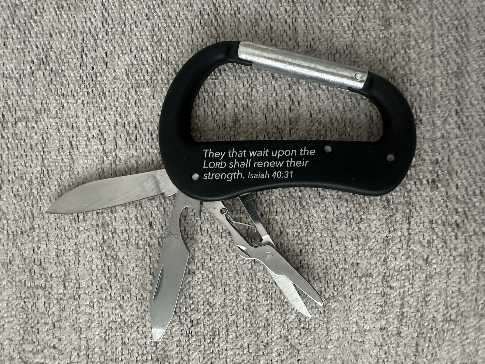 Multitool Carabiner With Pocket Knife Bottle Opener File Scissors