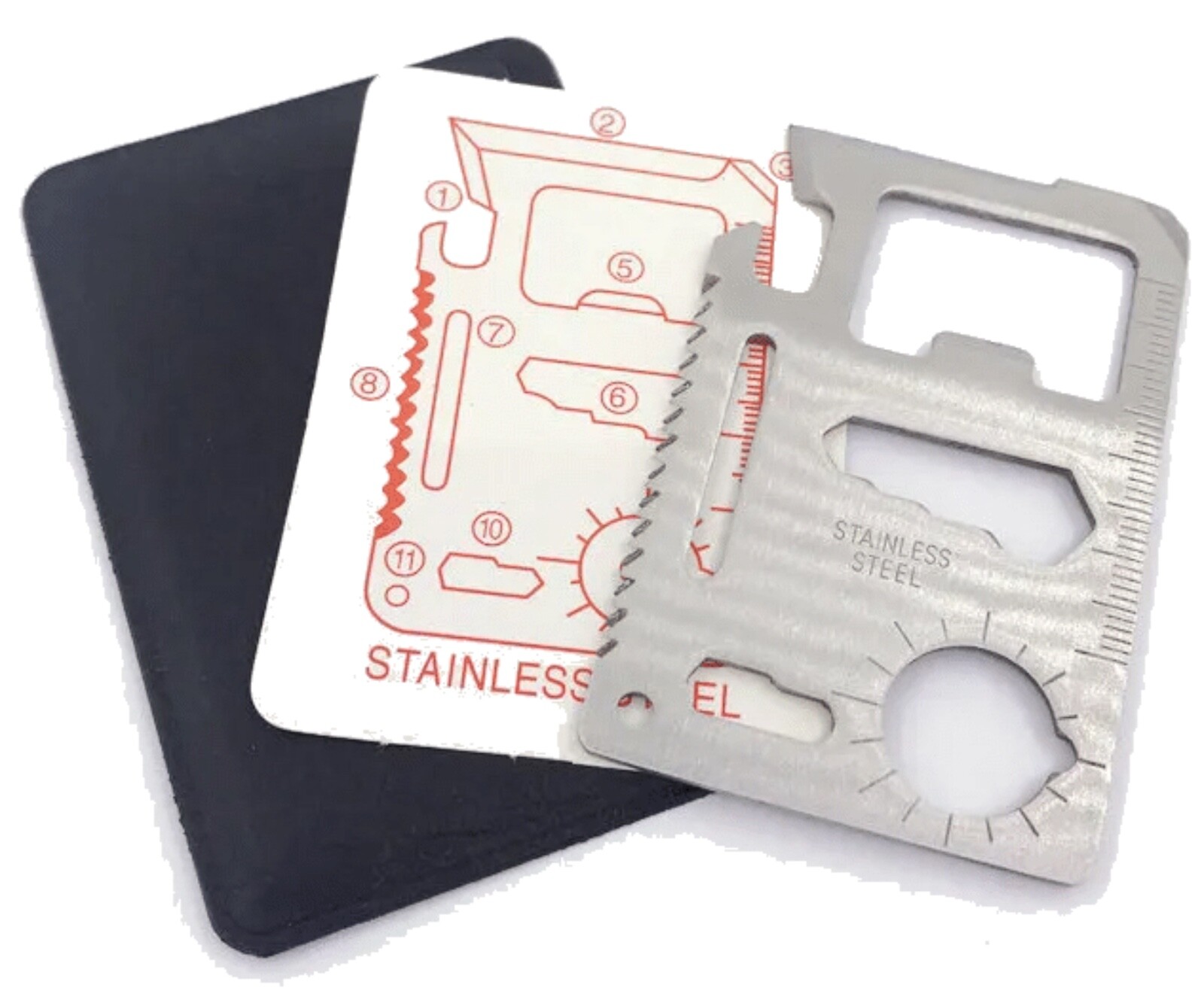 100 Count | 11-in-1 Survival Pocket Card Tool Outdoor Camping Emergency Knife