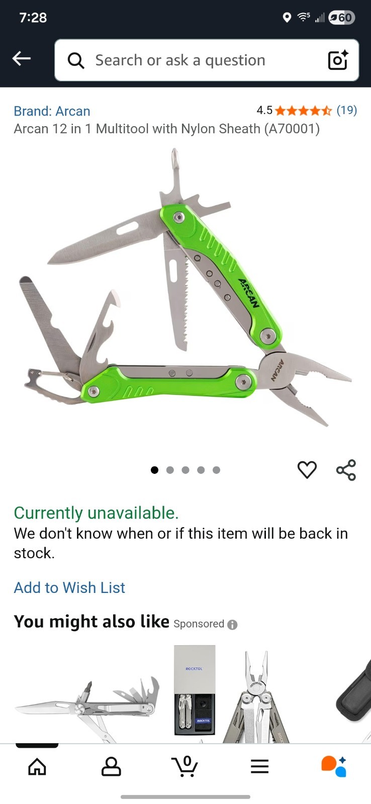 Arcan Profession Tools 12 in 1 Multitool with nylon sheath.