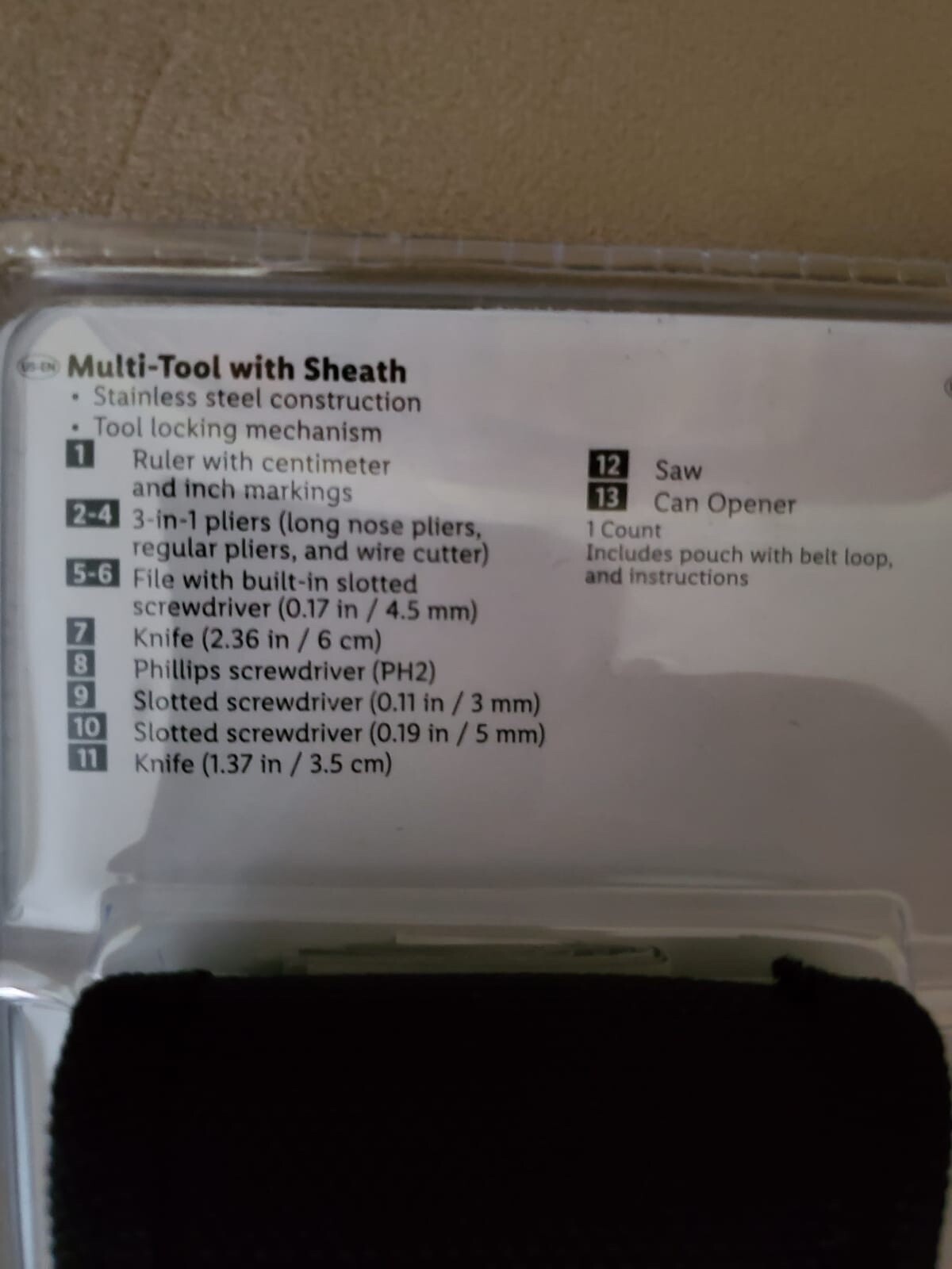 Crivit Multi-Tool with sheath-Tool 13 Function, STAINLESS STEEL, POUCH INCLUDED