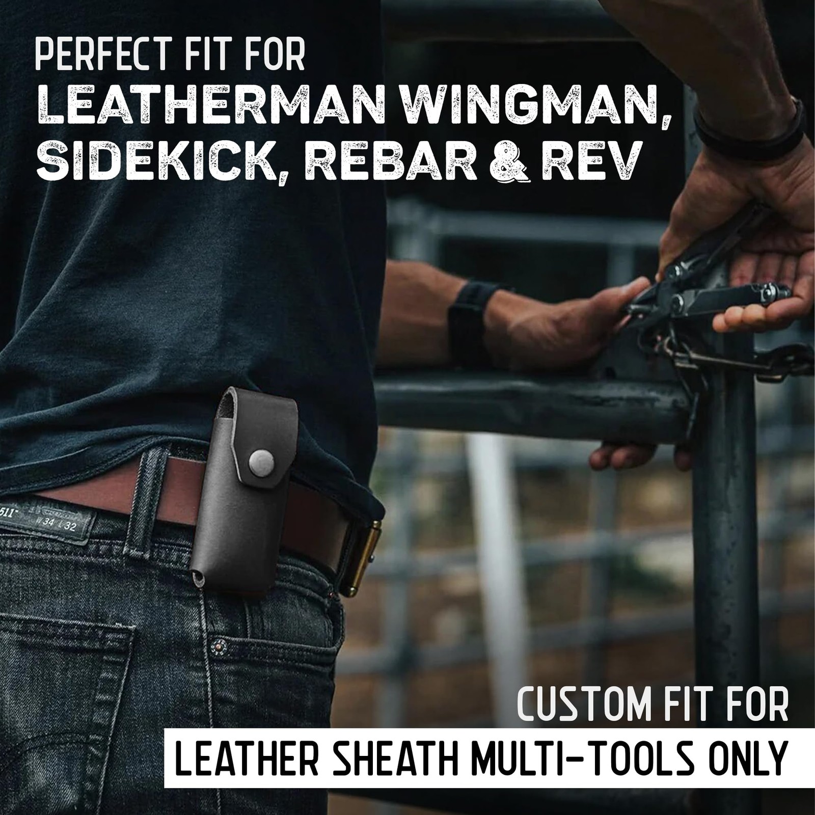 Leather Multitool Sheath fits Leatherman Wingman, Sidekick, Reber, Rev, Fuse …