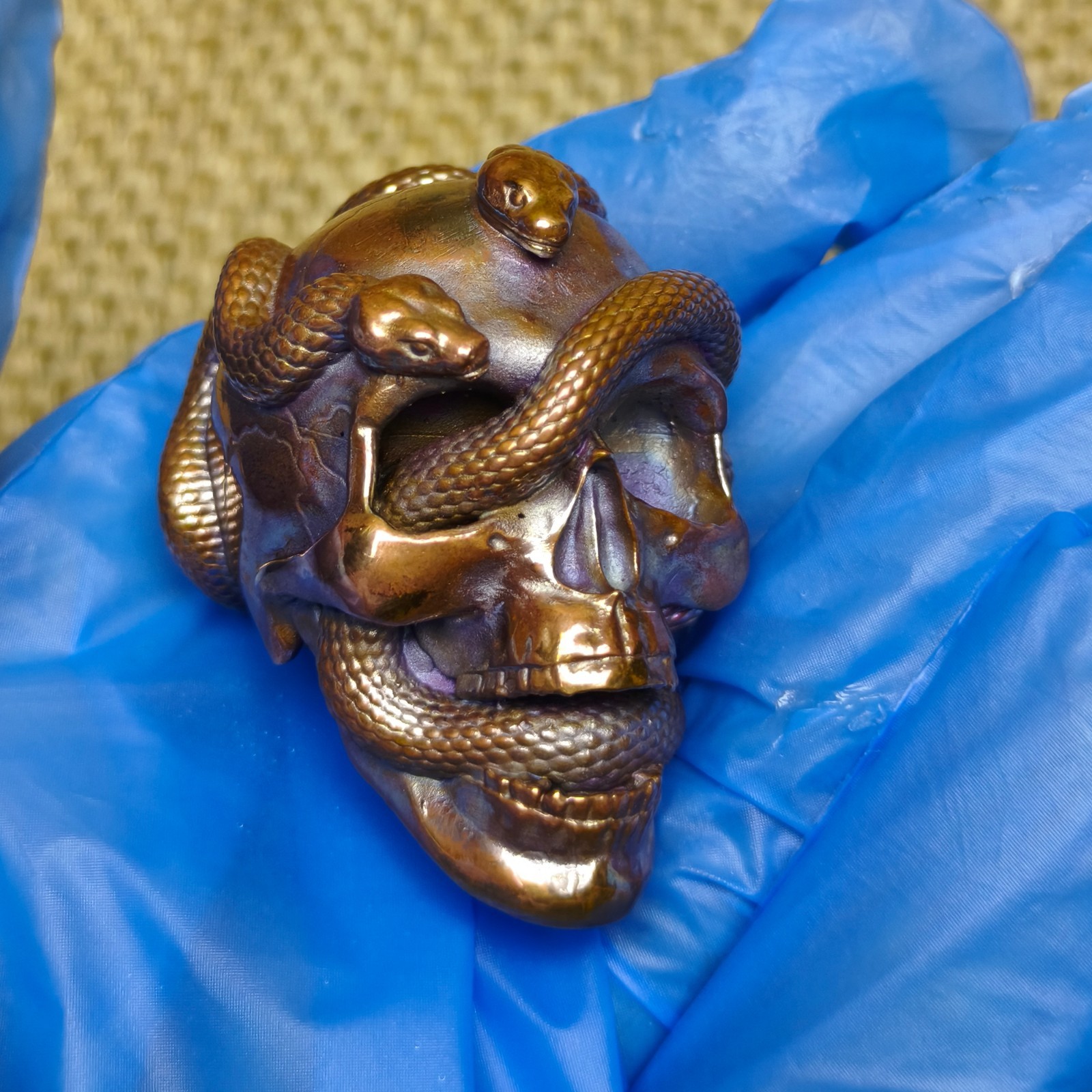 Purple copper head snake handcraft ornament Solid Artistic cast statue sculpture