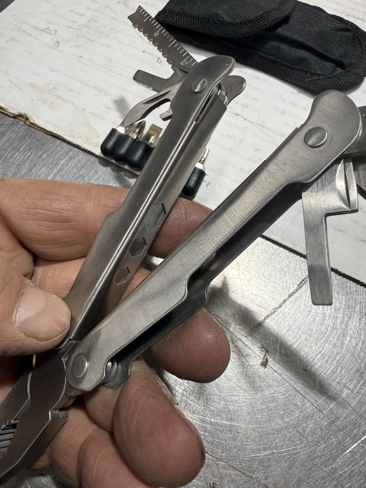 Multitool Stainless Steel Pliers W/ Silver Handle And Multitool Pocketknife Mint