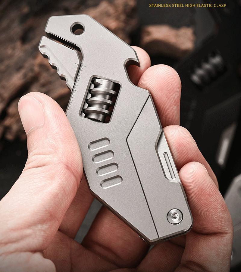 EDC Titanium Alloy Multi Tools Adjustable Wrench Pocket Folding Knife Keychain