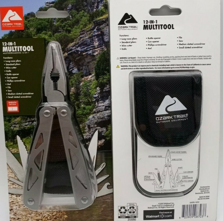 Ozark Trail 12-In-1Multi Tool Pliers,Wire Cutter Screwdriver,Saw, Knife W/Sheath