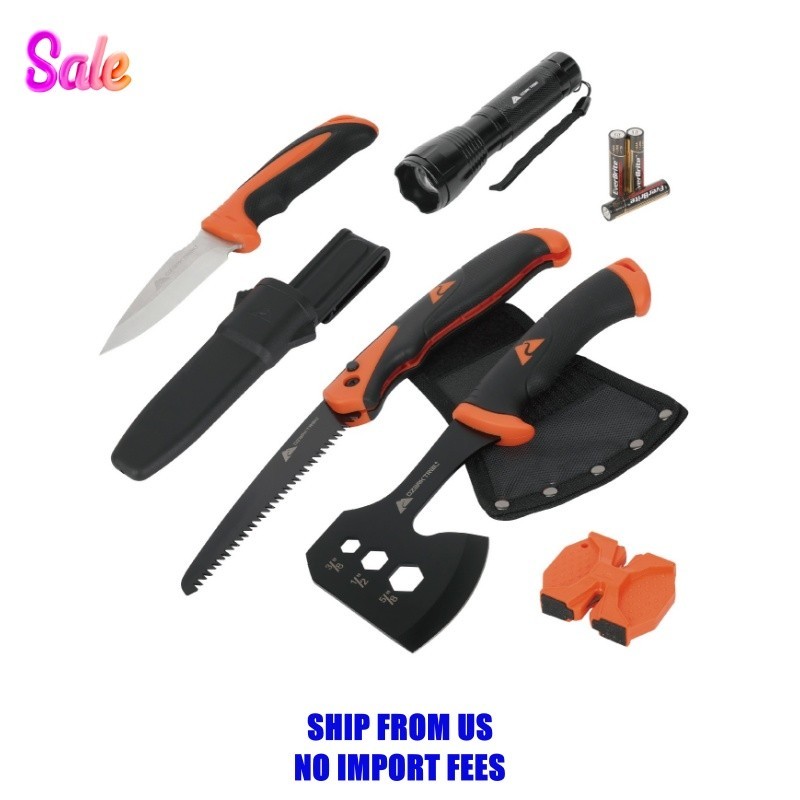 Ozark Trail 7-Piece Camping Multitool Set with Hammer, Axe, Flashlight, and Kniv
