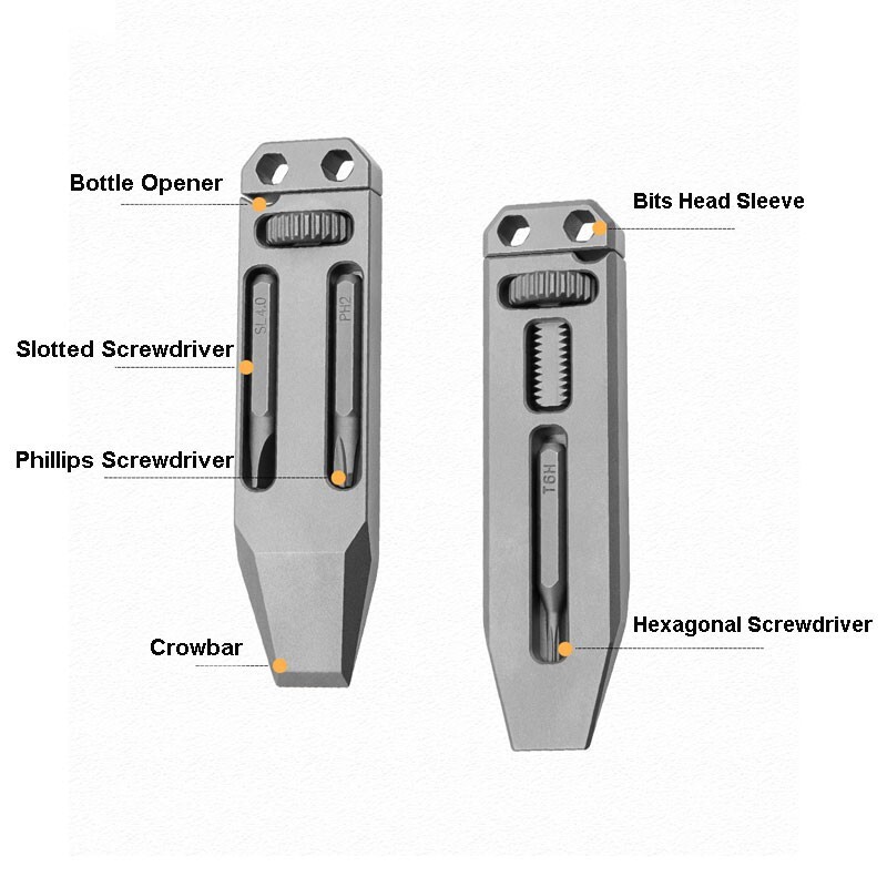 New EDC Titanium Mini Multi Tools Adjustable Wrench Pocket Pry Crowbar with Bits