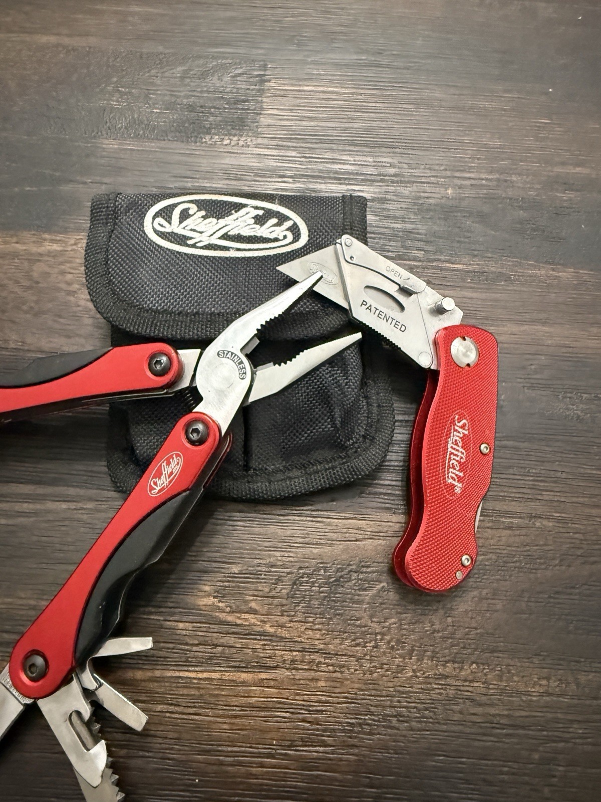 Sheffield Multi-Tool Stainless Pliers + Box Cutter & Utility Pouch See Pics