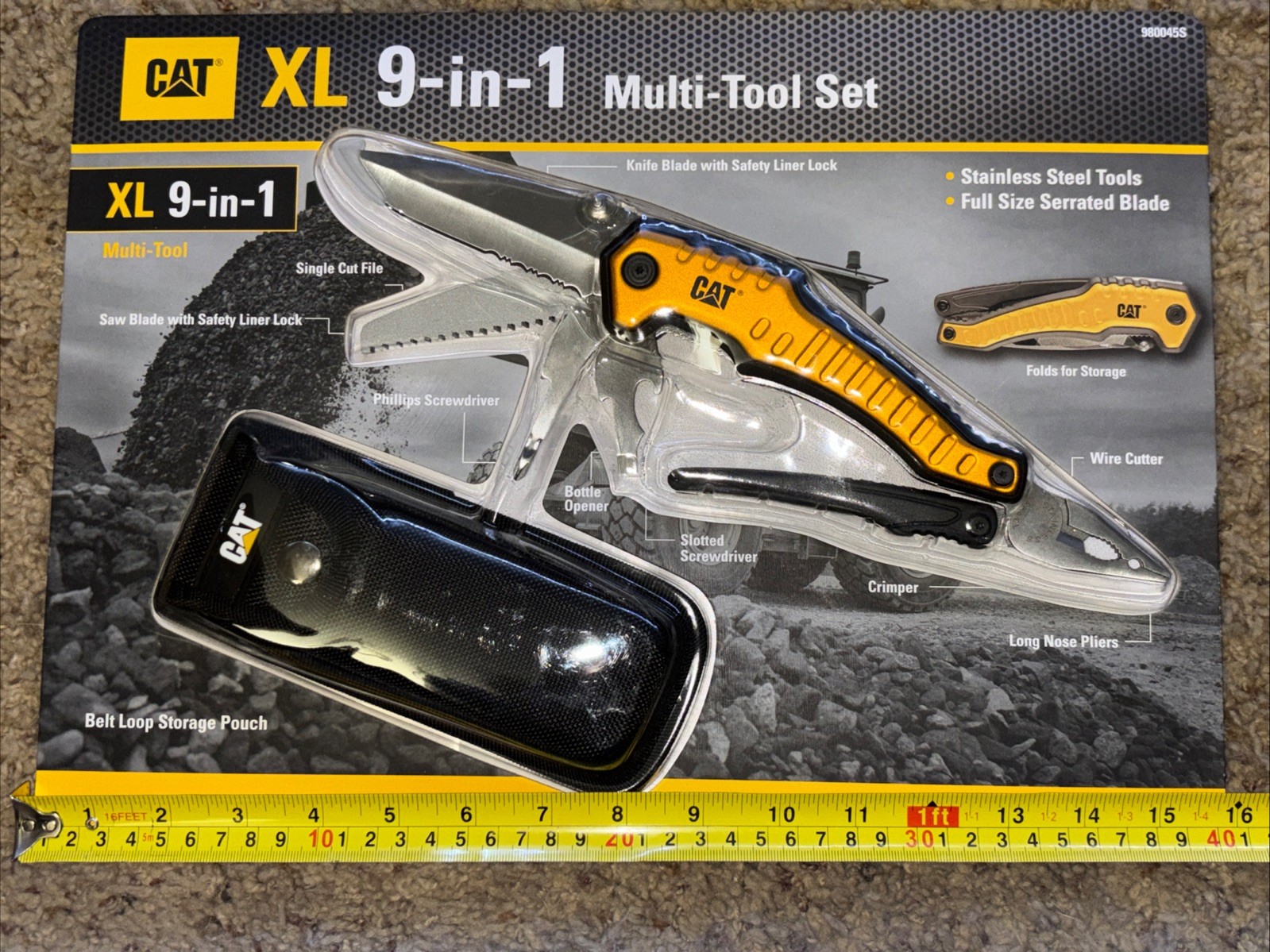 CAT XL 9-in-1 Multi-Tool Set, Stainless Steel Tools with Belt Loop Storage Pouch