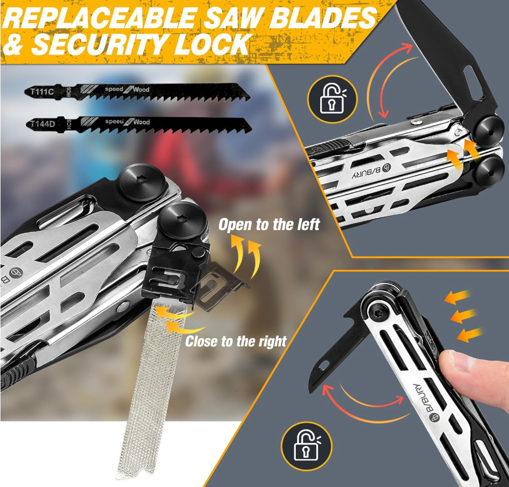 BIBURY Multitool Pliers, Stainless Steel 31-in-1 Multi Tool Pliers with Repla…