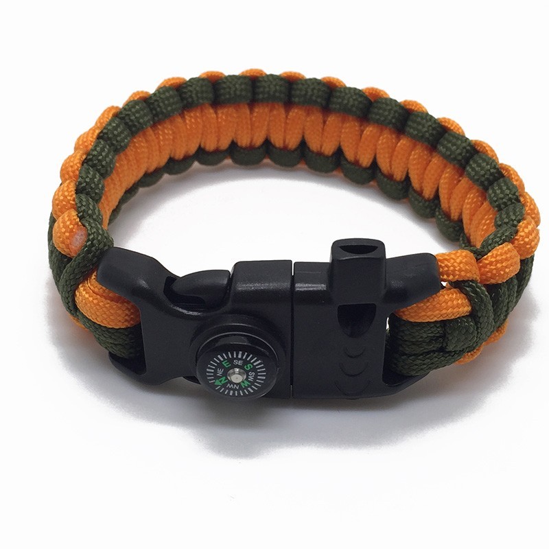 Survival Paracord Bracelet Flint Fire Starter Whistle Compass 5 in 1 Tools Kit