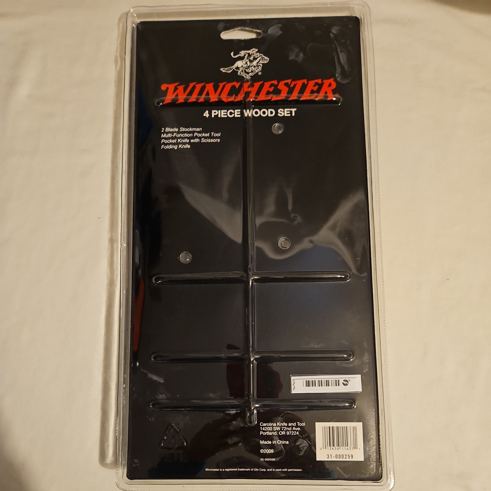 Winchester 4 Piece Wood Handle Pocket Knife / Scissors / Multi Tool Set NOS 2009