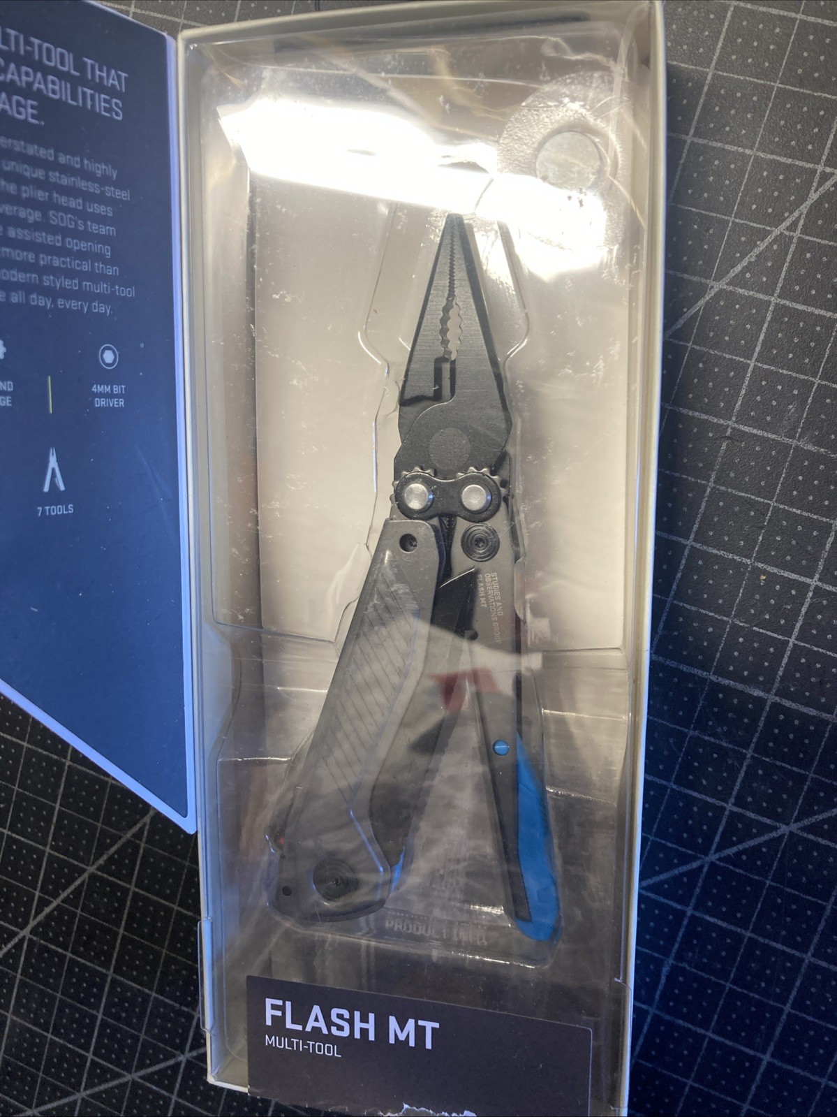 SOG Flash MT Urban Gray and Cyan Pocket Multi-tool 7 Stainless Steel Housing
