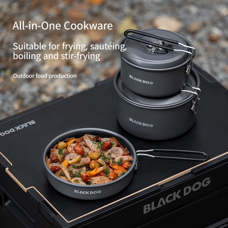 Outdoor aluminum alloy camping pot equipment, complete set of cooking utensils