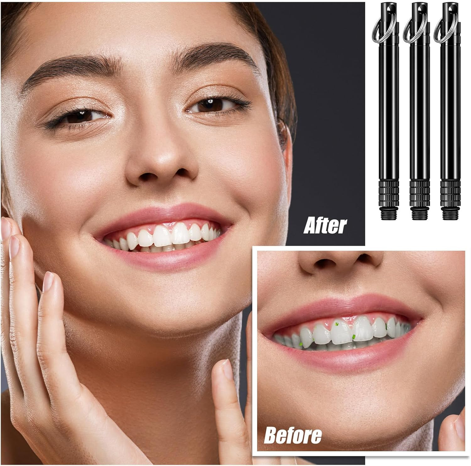 Metal Titanium Toothpicks, 8Pcs Black Reusable Keychain Telescopic Toothpick wit