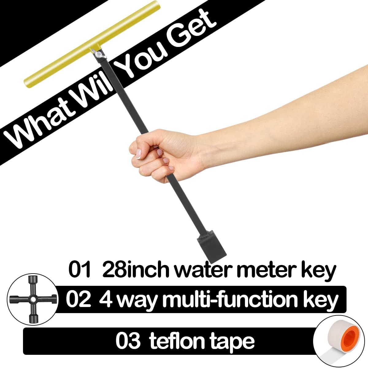 Water Meter Key 28 Inch,Water Shut off Tool,Enforced Steel Water Key Tool 4 W…