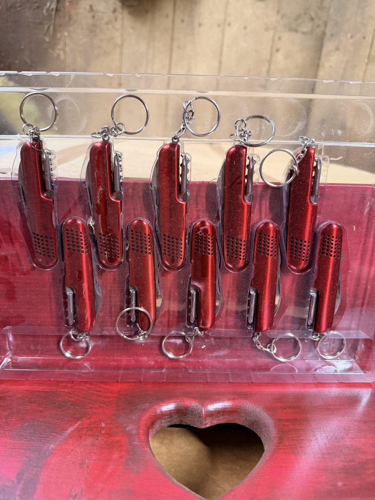 132pc Red Mini Multi-Tool Pocket Knife with key ring