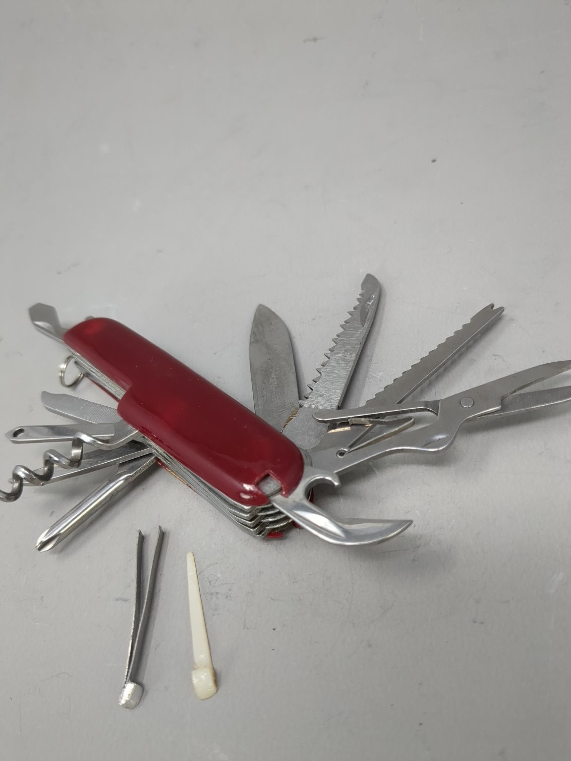Multi-Tool Camping Knife Red Plastic Handle Stainless Steel EDC