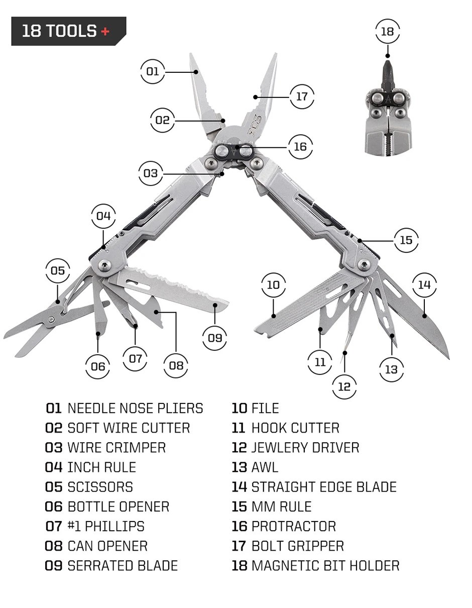 SOG PowerPint 18-in-1 Tactical Multi-Tool Pocket Knife Scissors Screw Pliers
