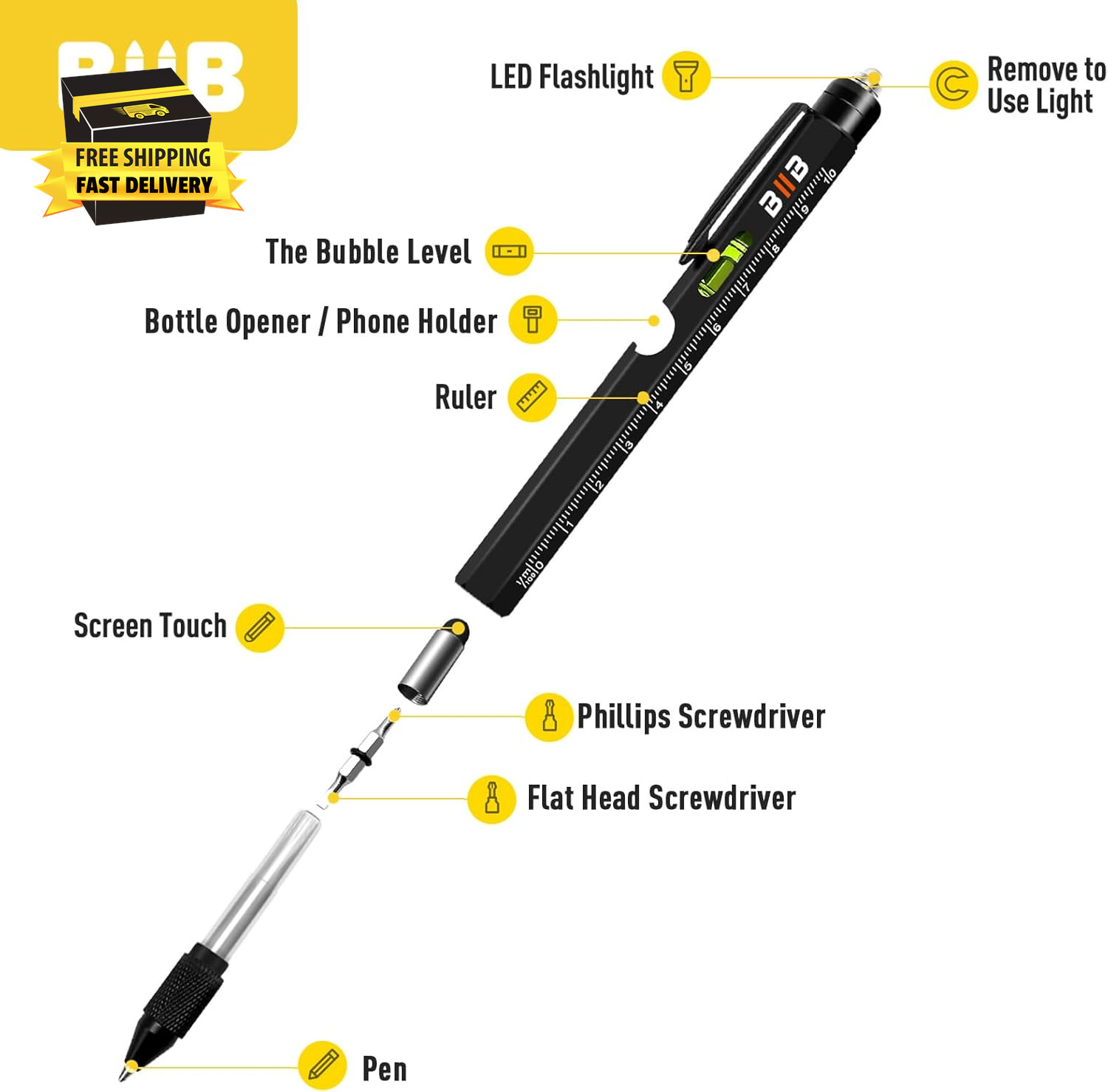Fathers Day Gift for Men 9 in 1 Multitool Pen, Mens Gifts for Him Dad Husband, D