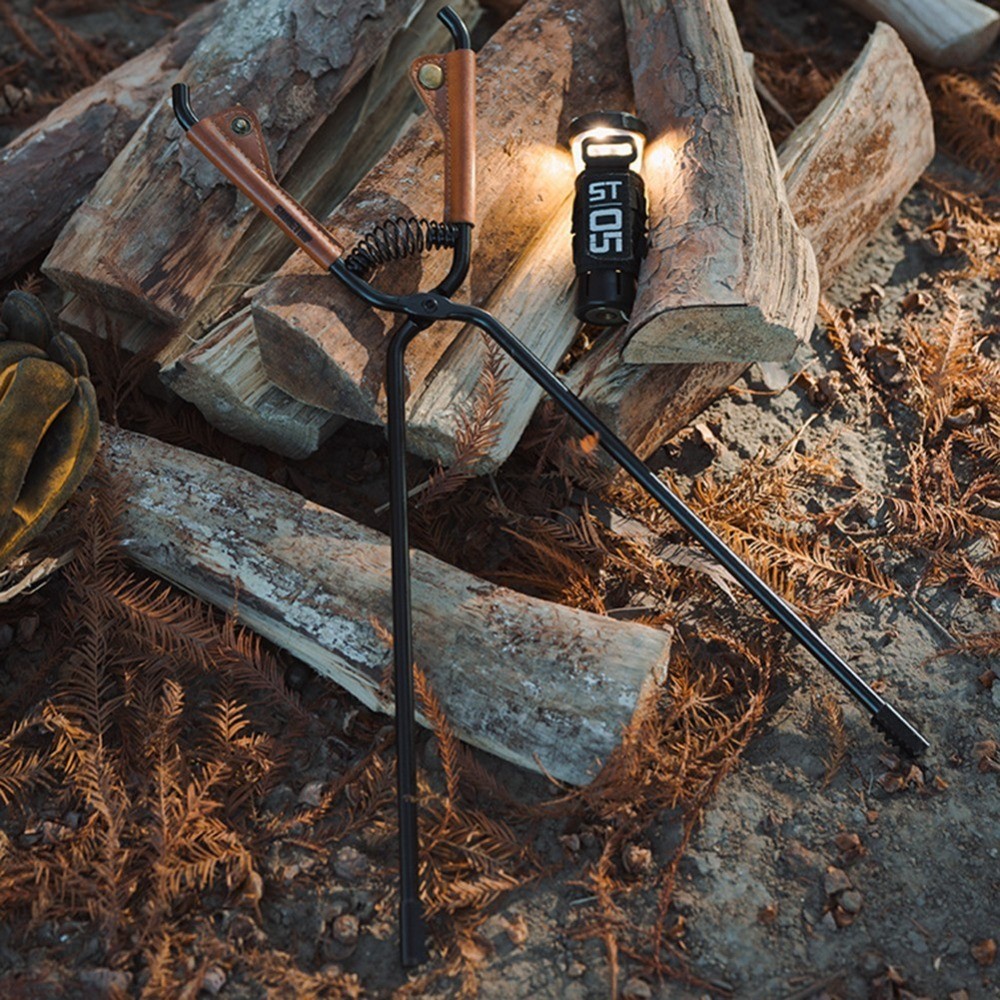 For Carbon Steel Camping Charcoal Tongs Bonfire BBQ Firewood Clip Leather Handle