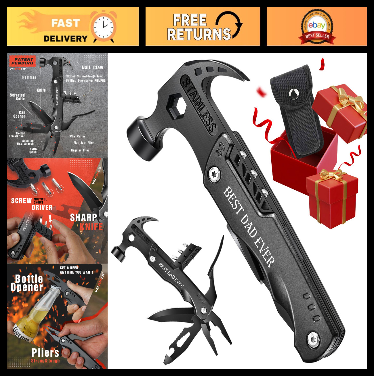 Cool Multi-Tool Survival Hammer Gift for Dad, Grandpa, Men – Perfect for Father’