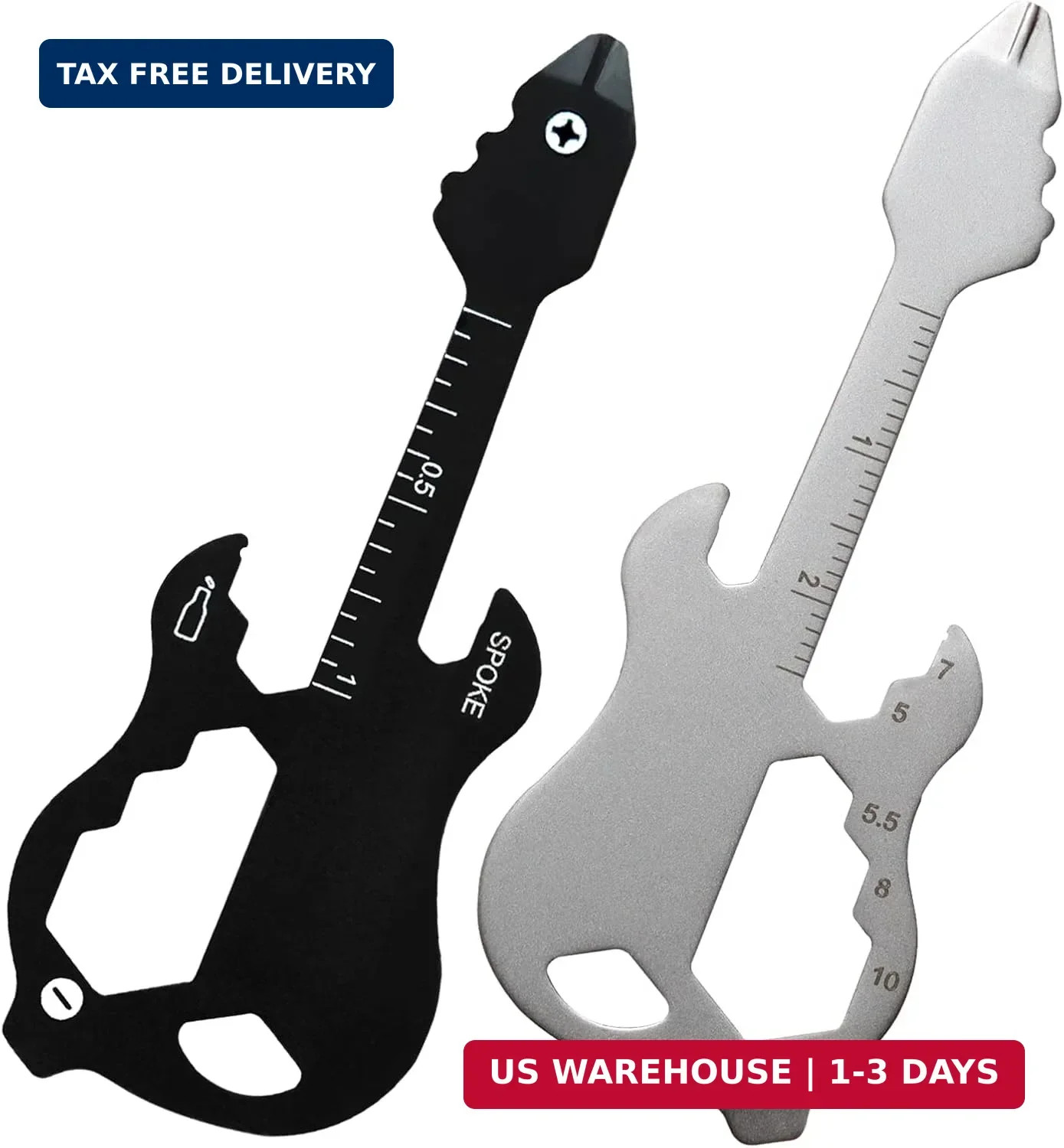 2pcs Guitar Keychain Multitool, Pocket Tool, Wallet Tool, 12 in 1 Bottle Opener