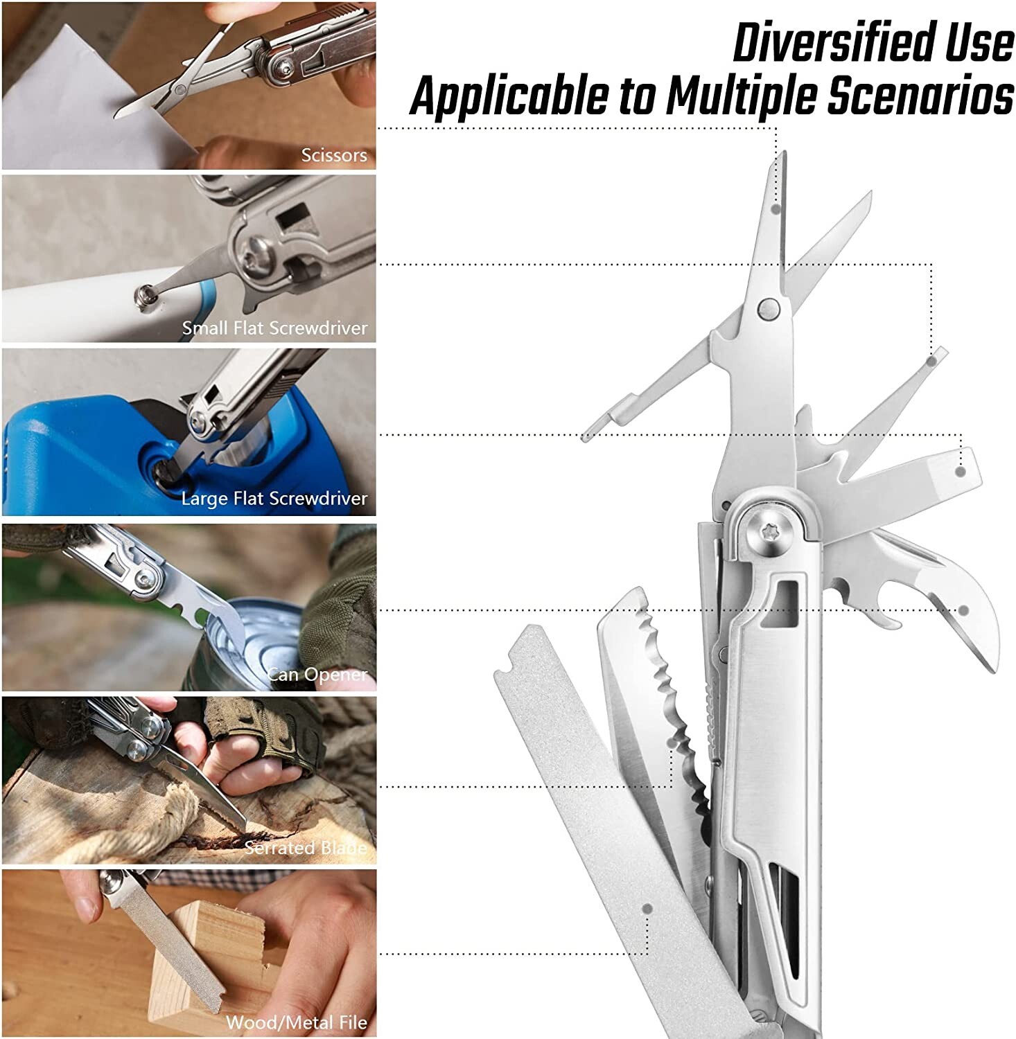 Multitool 16-in-1 Multitool Plier Folding Pocket Tool Pw/Sheath Black/Sliver NEW