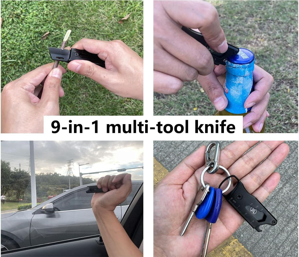 KNIFE Multi-Function Keychain Knife with Wrench,Pry Tool,Bottle Opener and Can O