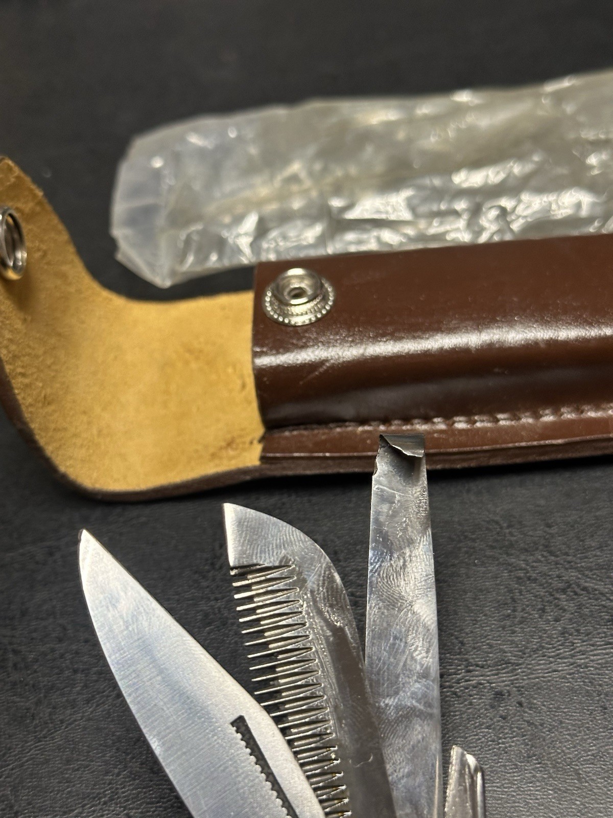 Multi Tool Knife With Leather Sheath For Belt