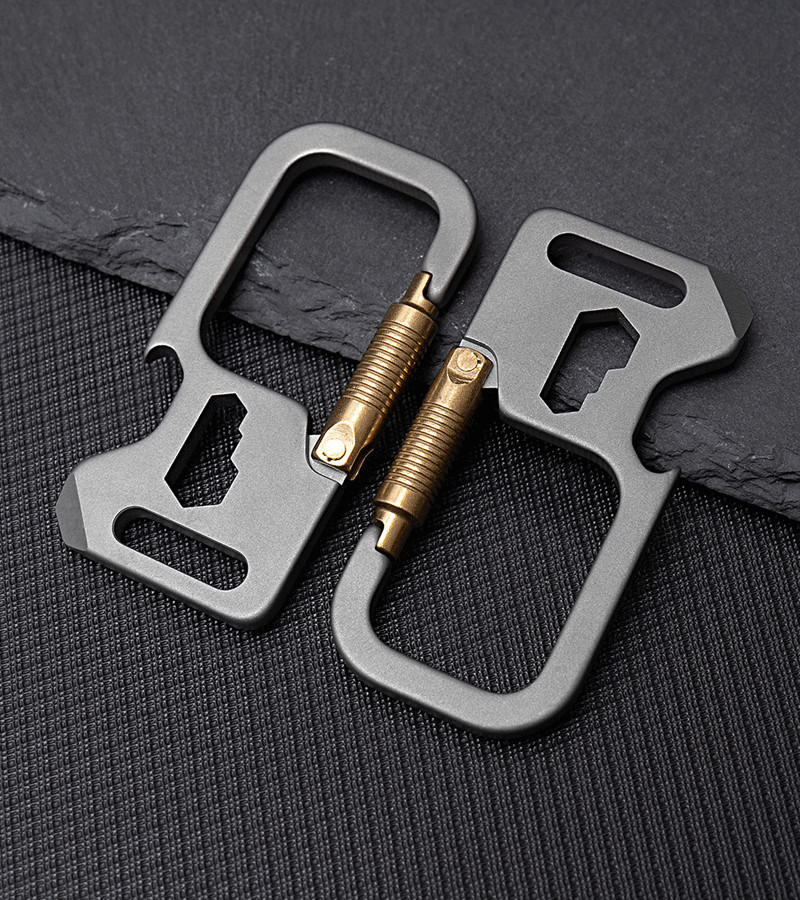 EDC Titanium + Brass Keychain Carabiner Multi Tools Wrench Crowbar Bottle Opener