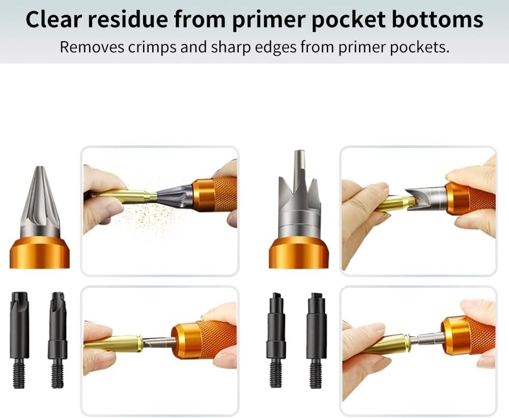 Reloading Case Prep Multi-Tool .17-.45 Cal Brass Deburring Reamer Chamfer Orange